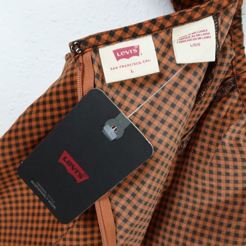 Levi's Mini Dress Women's Size L Brown Black Gingham Boho Casual - Picture 7 of 10